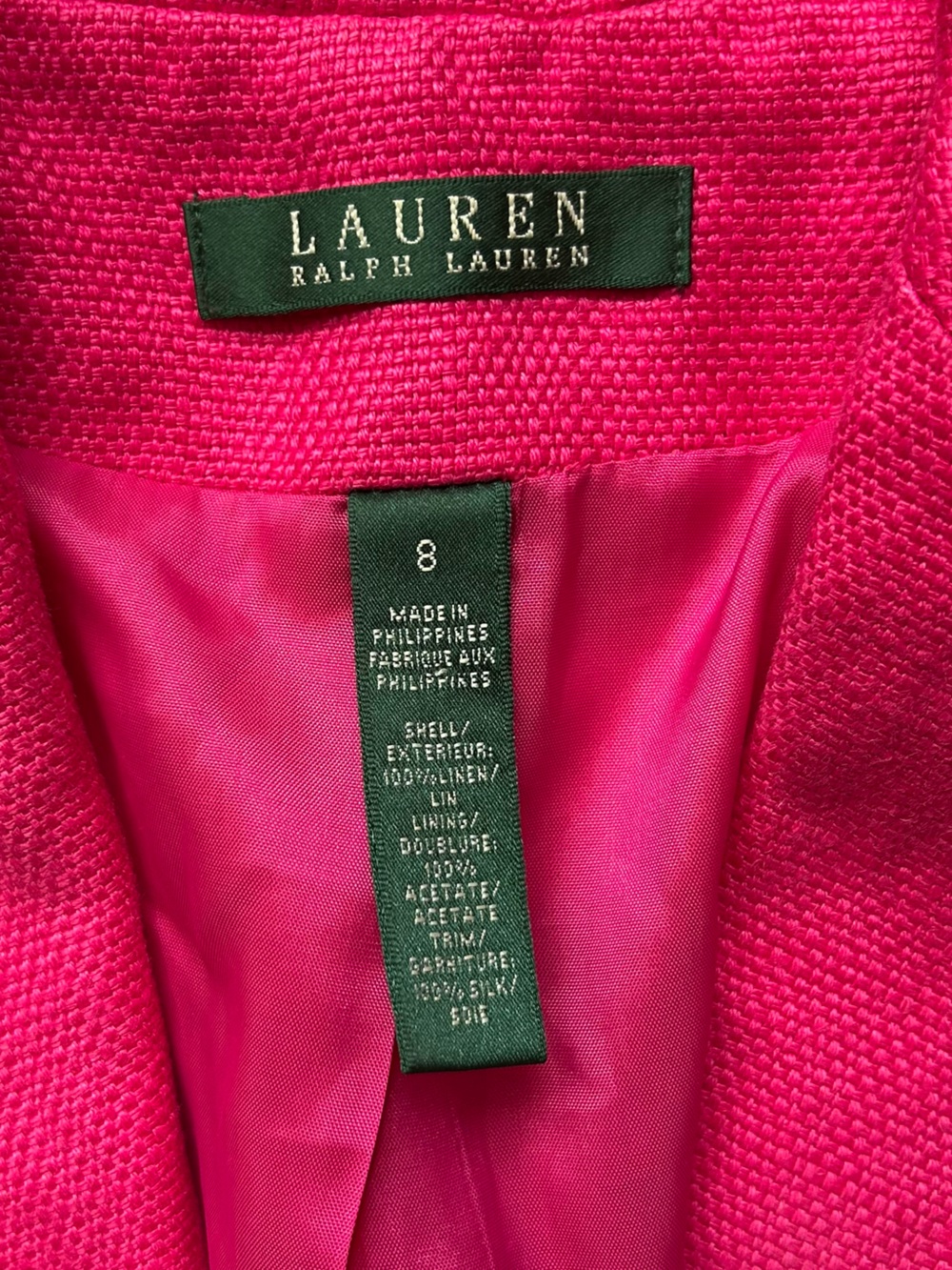 Lauren Ralph Lauren Women’s Hot Pink 100% LinenBlazer - Single-Button Sport Coat - Picture 6 of 7